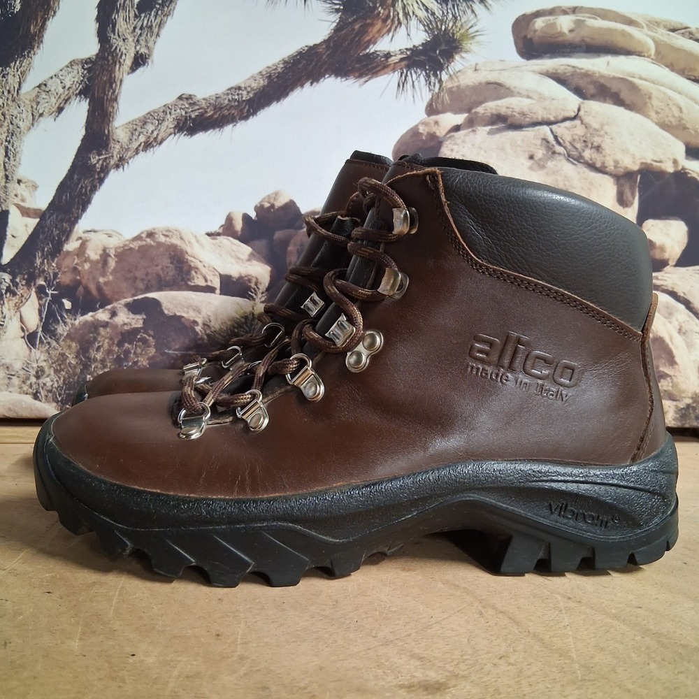 Alico Made in Italy Brown Leather Hiking Boots Womens sz 8 Vibram Sole Outdoor
